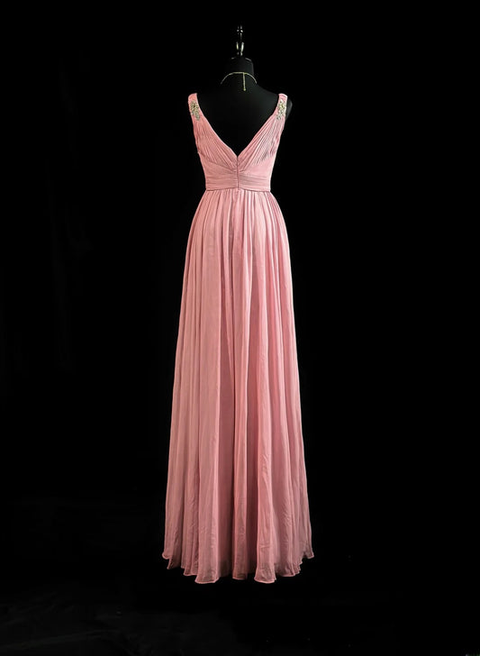 Vintage Prom Dresses 80s A Line V Neckline Chiffon Pink With Beading Evening Dress Formal Outfits RB5818