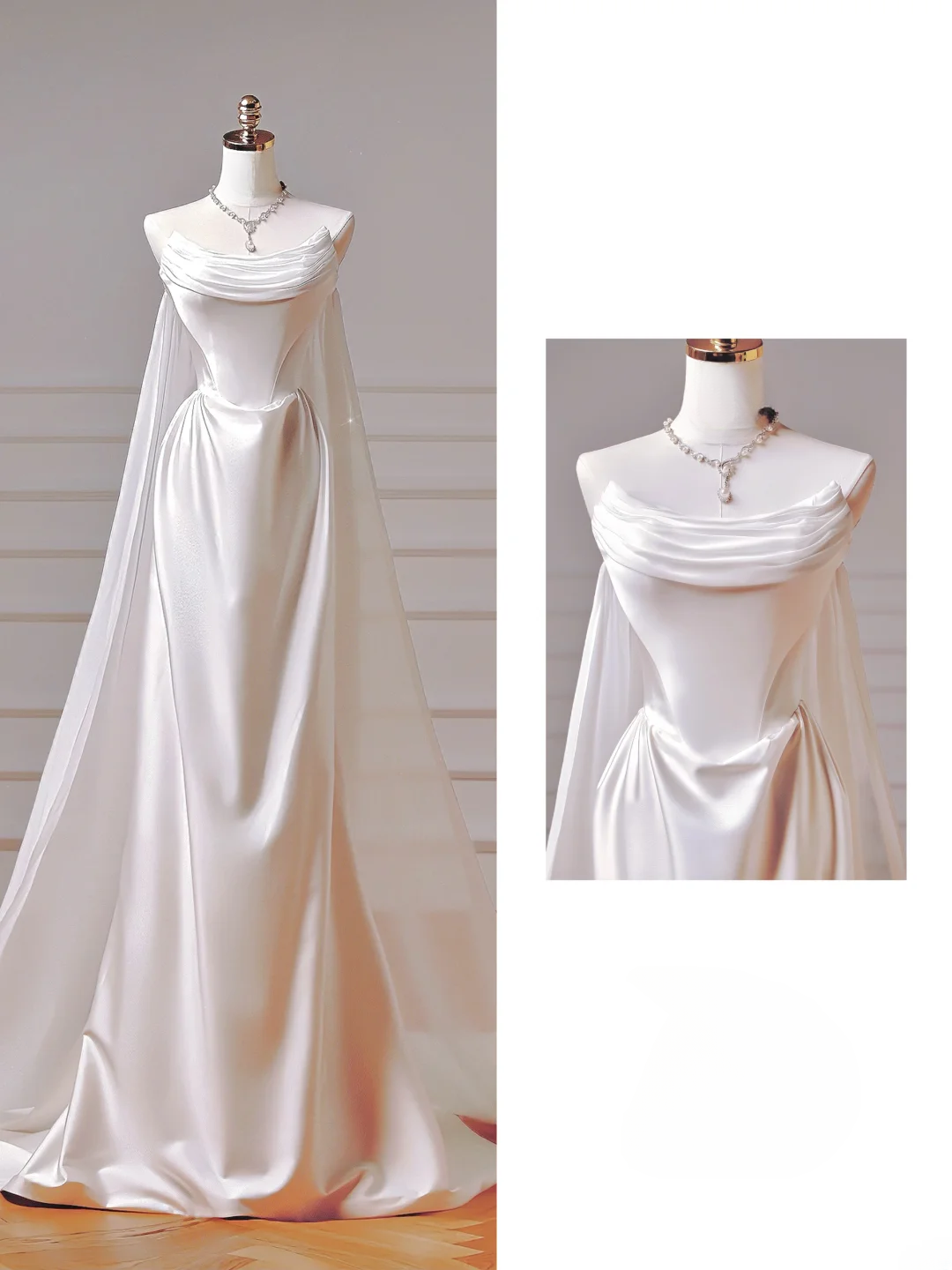 Timeless Long Wedding Gowns Mermaid Strapless Sleeveless Satin for Bride With Pleated Fitted Train Bridal Dress AQ007