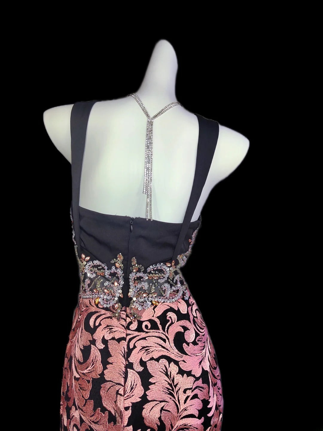 Modest Mermaid Square Neck Floral Pink Lace Sleeveless Long Prom Dresses High School Senior Graduation Dance Party Outfits AS009