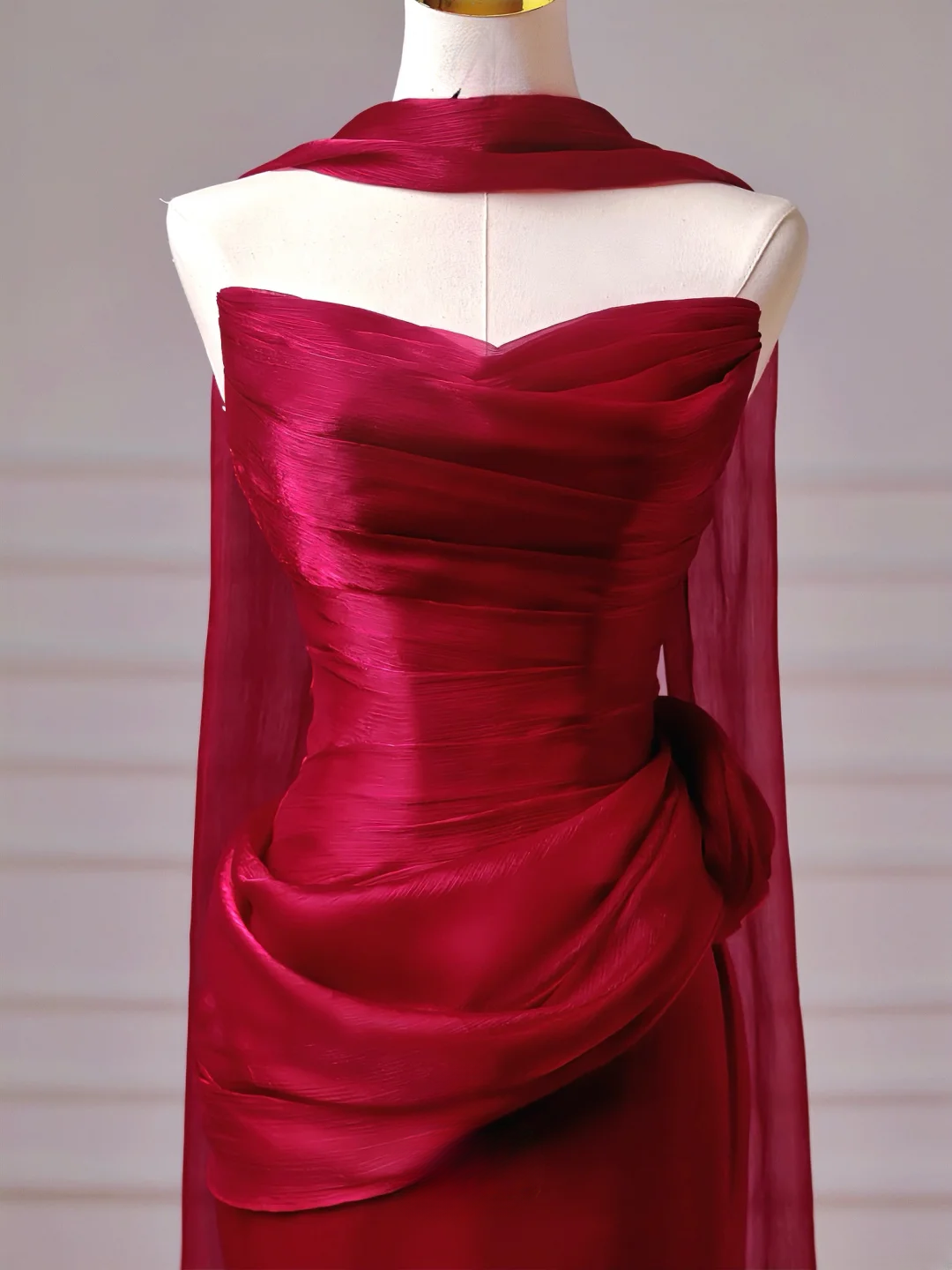 Chic Prom Dresses Aesthetic Mermaid Strapless Burgundy With Scarf Pleated Inspiration Impress Long Party Formal Gown For Teenagers High Schools AQ009