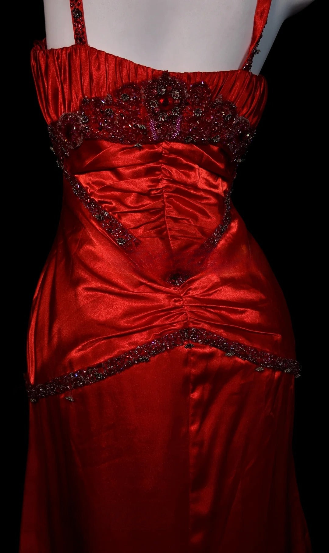 Red Prom Dress Mermaid Spaghetti Straps Satin Modest Floor Length Formal Party Gown RB9819