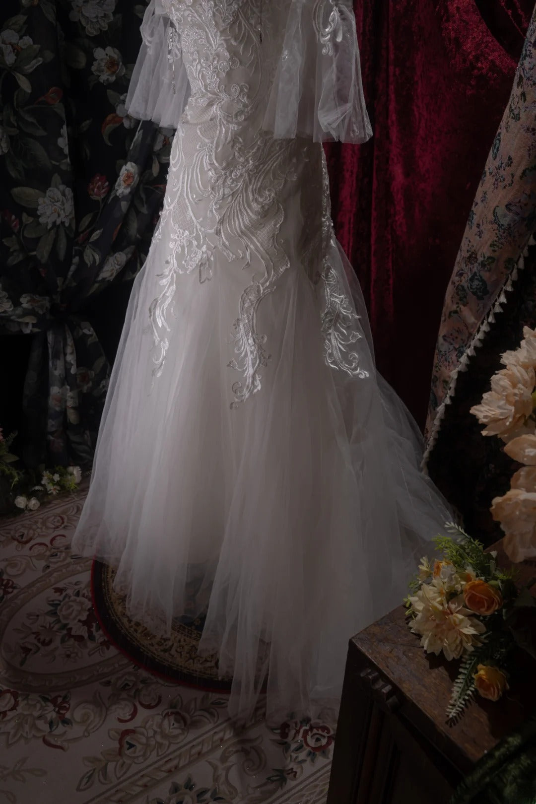 Vintage 80s Mermaid Strapless Lace Tulle White With Appliques Sleeves Brides Gown Bridal Dress Wedding Dresses RB8036