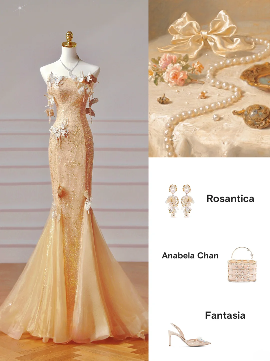 Chic Prom Dresses Aesthetic Mermaid Strapless Gold Sequins With Butterfly Inspiration Impress Long Party Formal Gown For Teenagers High Schools AQ012