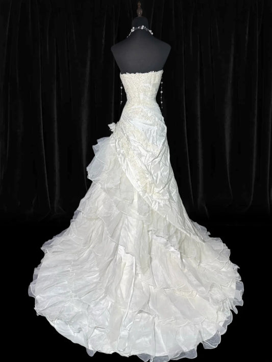 Wedding Dresses Strapless Drop Waist 1950s 1940s Mermaid Strapless Lace With Appliques White Petite/Plus Size Bridal Gown For Women AS014