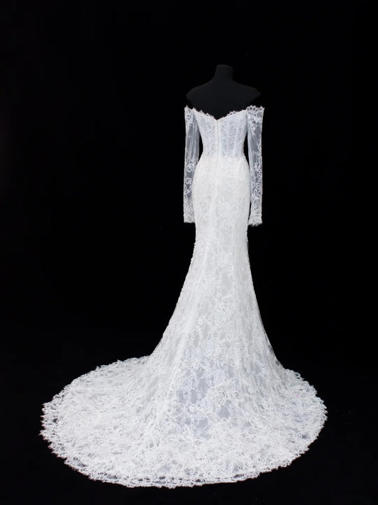 Wedding Gowns Dresses Elegant Modest for Bride Mermaid Off The Shoulder With Long Sleeves Lace Petite/Plus Size Bridal Gowns For Women SA015