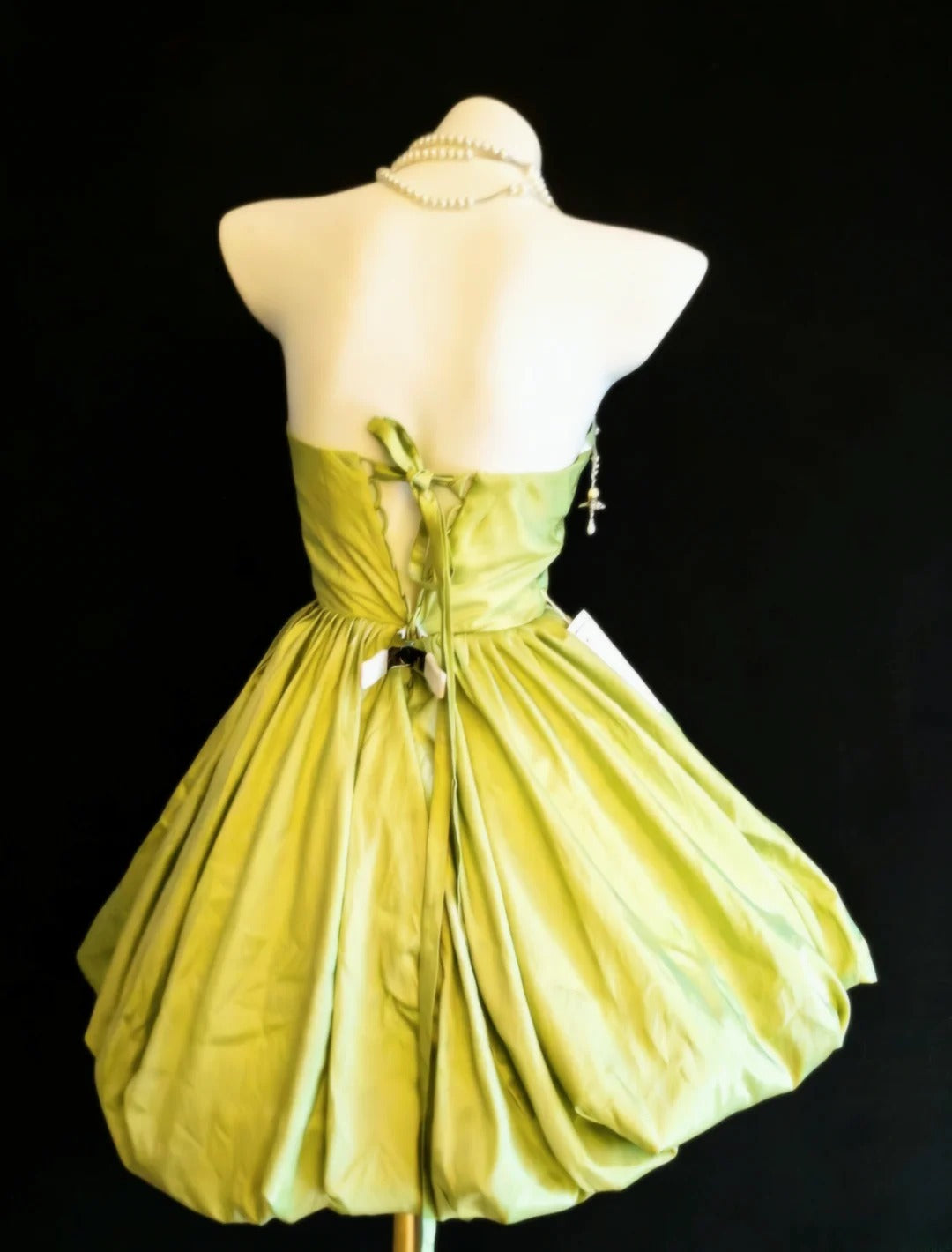 Vintage Ball Gown Strapless Green Satin Hoco Gowns Short 16th Birthday Dress Homecoming Dresses Cocktail Gown AS015
