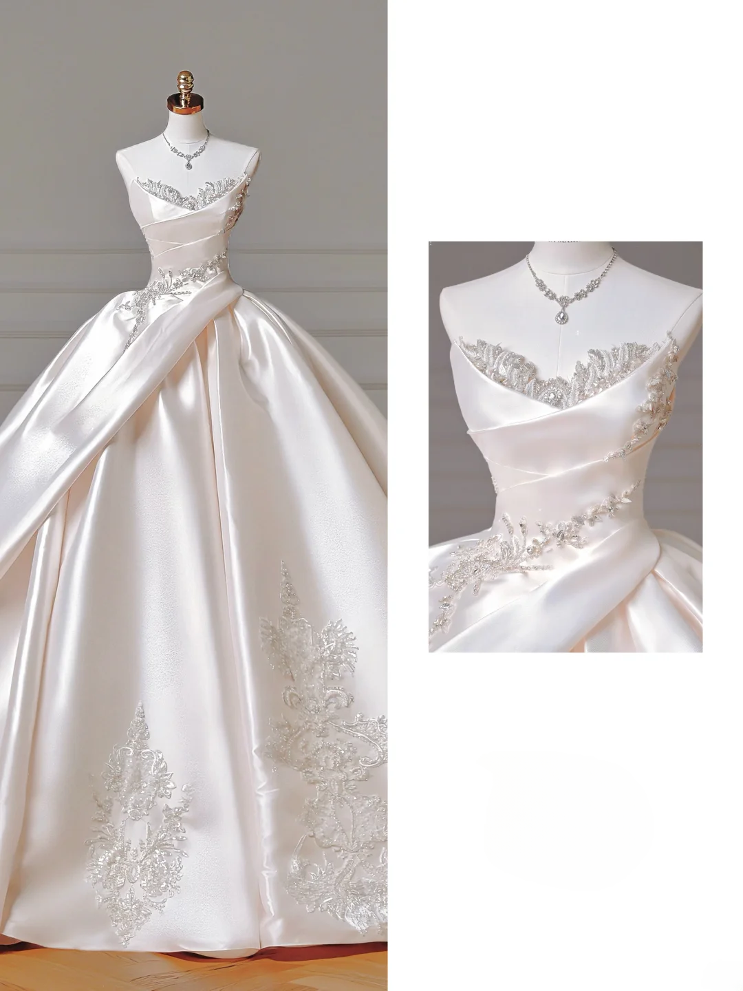 Princess Long Wedding Gowns Ball Gown Sweetheart Pleated Satin for Bride With Beads White Bridal Dress AQ016