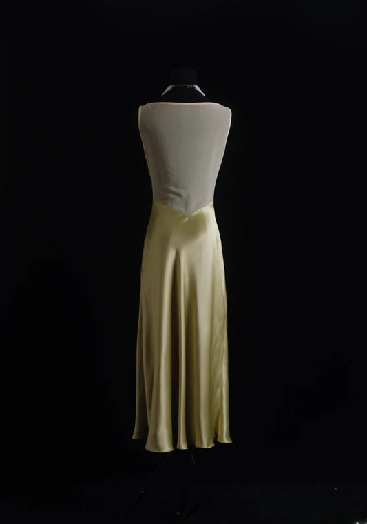 Vintage Prom Dresses 90s Formal Mermaid V Neck Green Silk Satin Mid Length Party Gowns Prom Dresses AS016