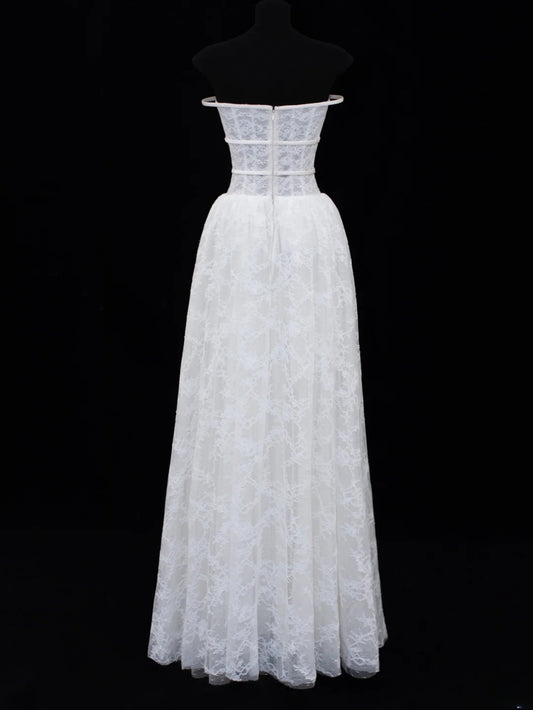 Princess Wedding Gowns Dresses Elegant Modest for Bride A Line Strapless Lace White Petite/Plus Size Bridal Gowns For Women SA017