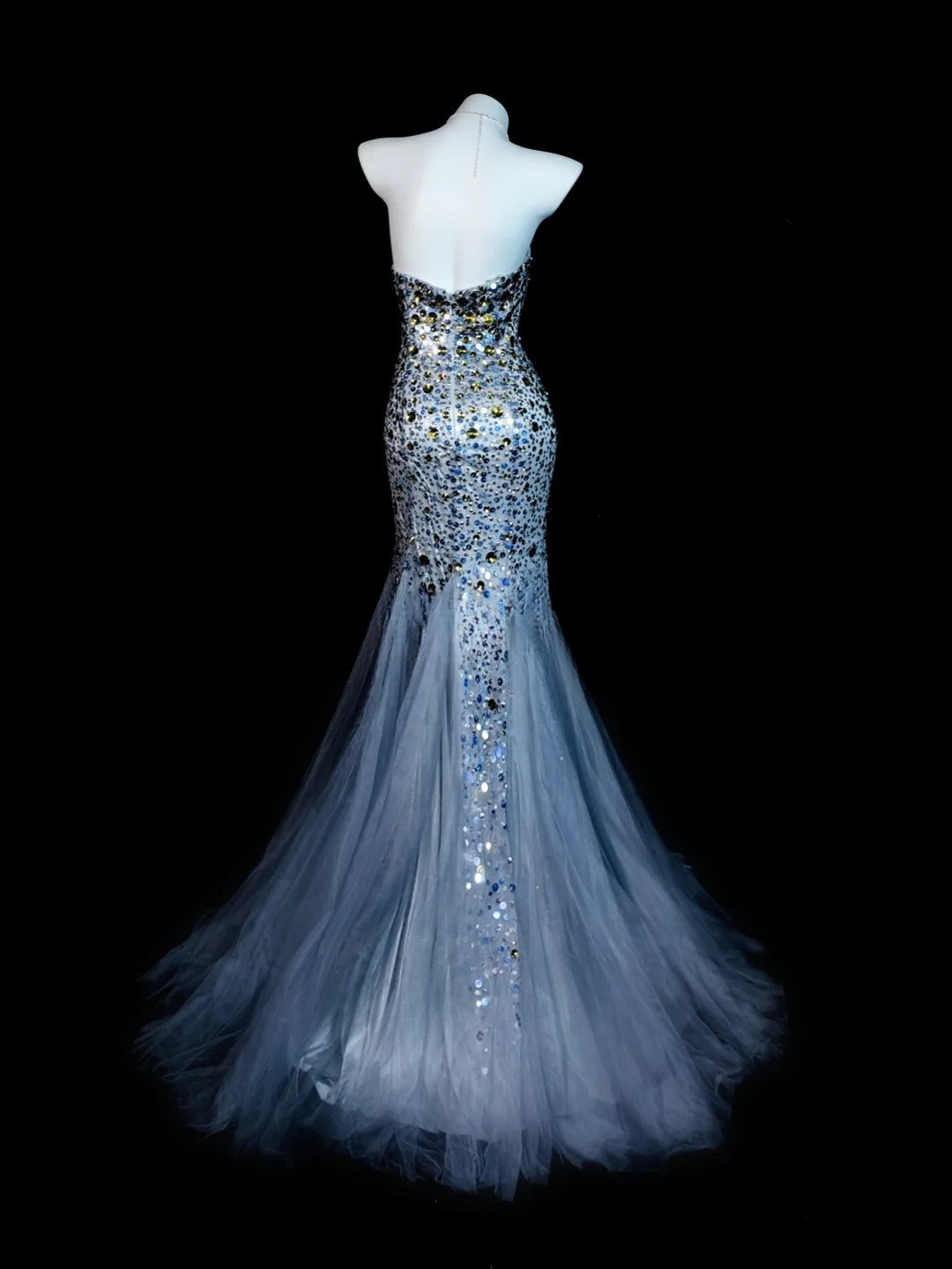 Gray Prom Dress Mermaid Sweetheart Tulle With Gold Beading Modest Floor Length Formal Party Gown RB9824