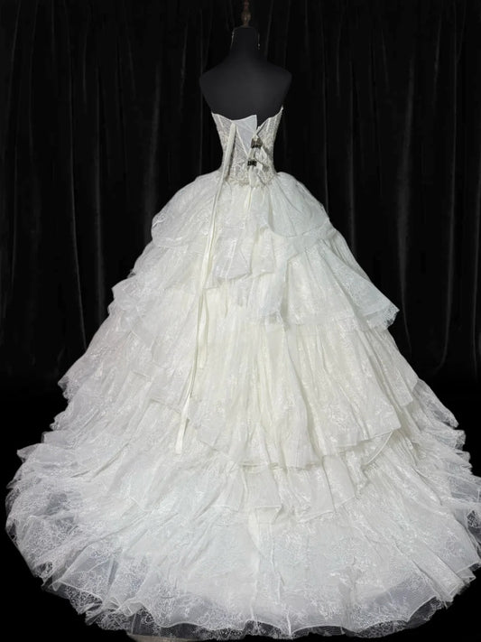 Ethereal Wedding Gowns Brides Dresses Ball Gown Sweetheart Strapless For Bride Lace White Petite/Plus Size Bridal Gown With Beads For Women AS021