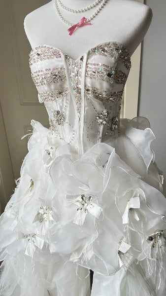 White Prom Dress Long Ball Gown High Low Sweetheart With Tiered Formal Evening Gown For Black Women RC0391