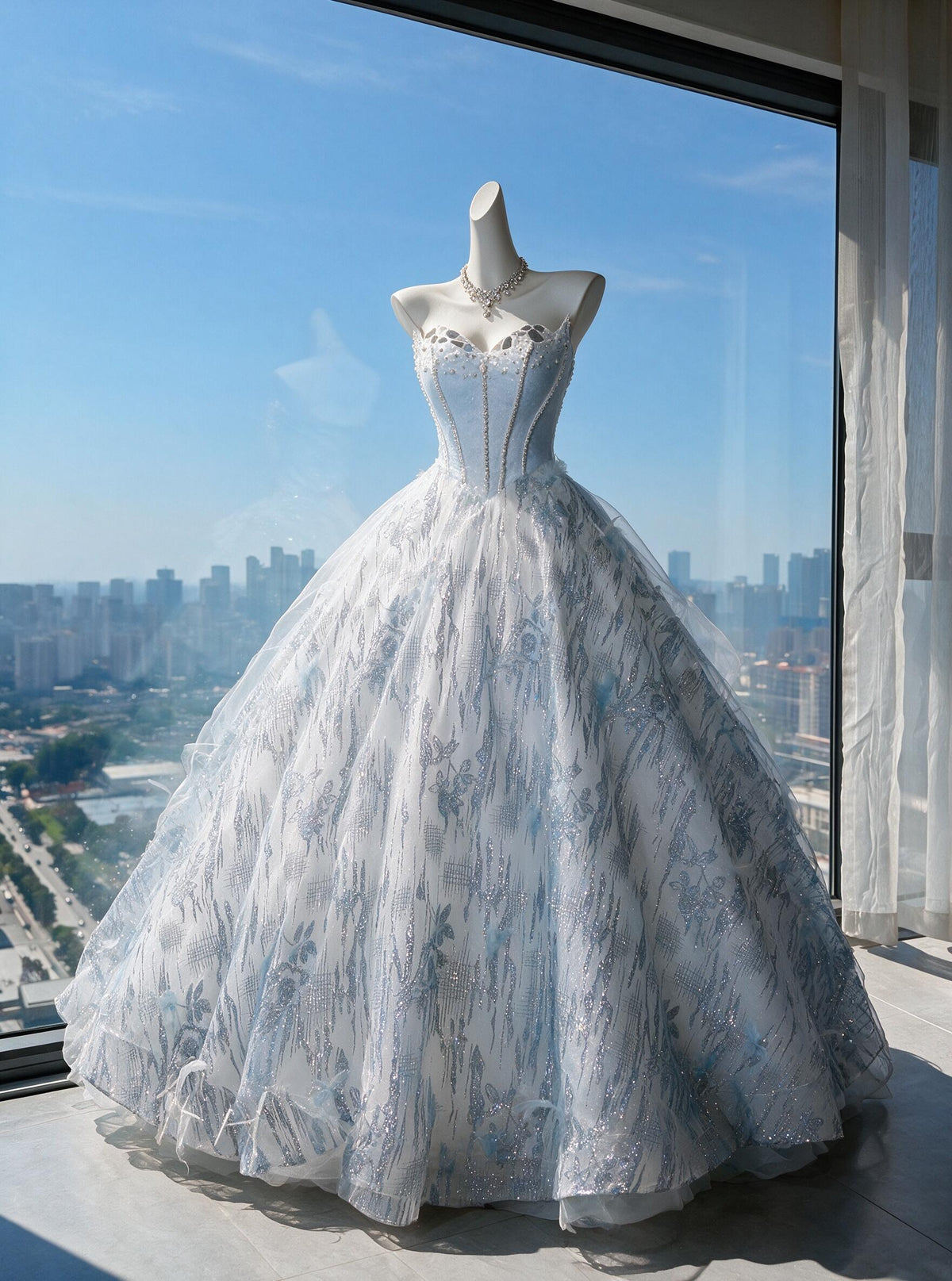 Fairytale Quinceanera Dress Ball Gown Sweetheart Light Sky Blue With Beading Sequined 15th Birthday Party Outfit RC0983
