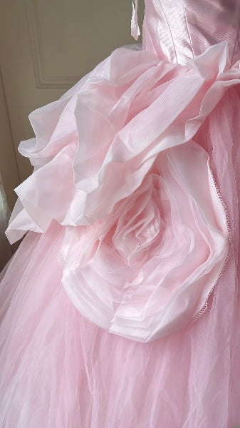 Sweet 15 Quinceanera Dress Ball Gown Spaghetti Straps Pink Tulle With Flowers Long 15th Birthday Gown RC0396