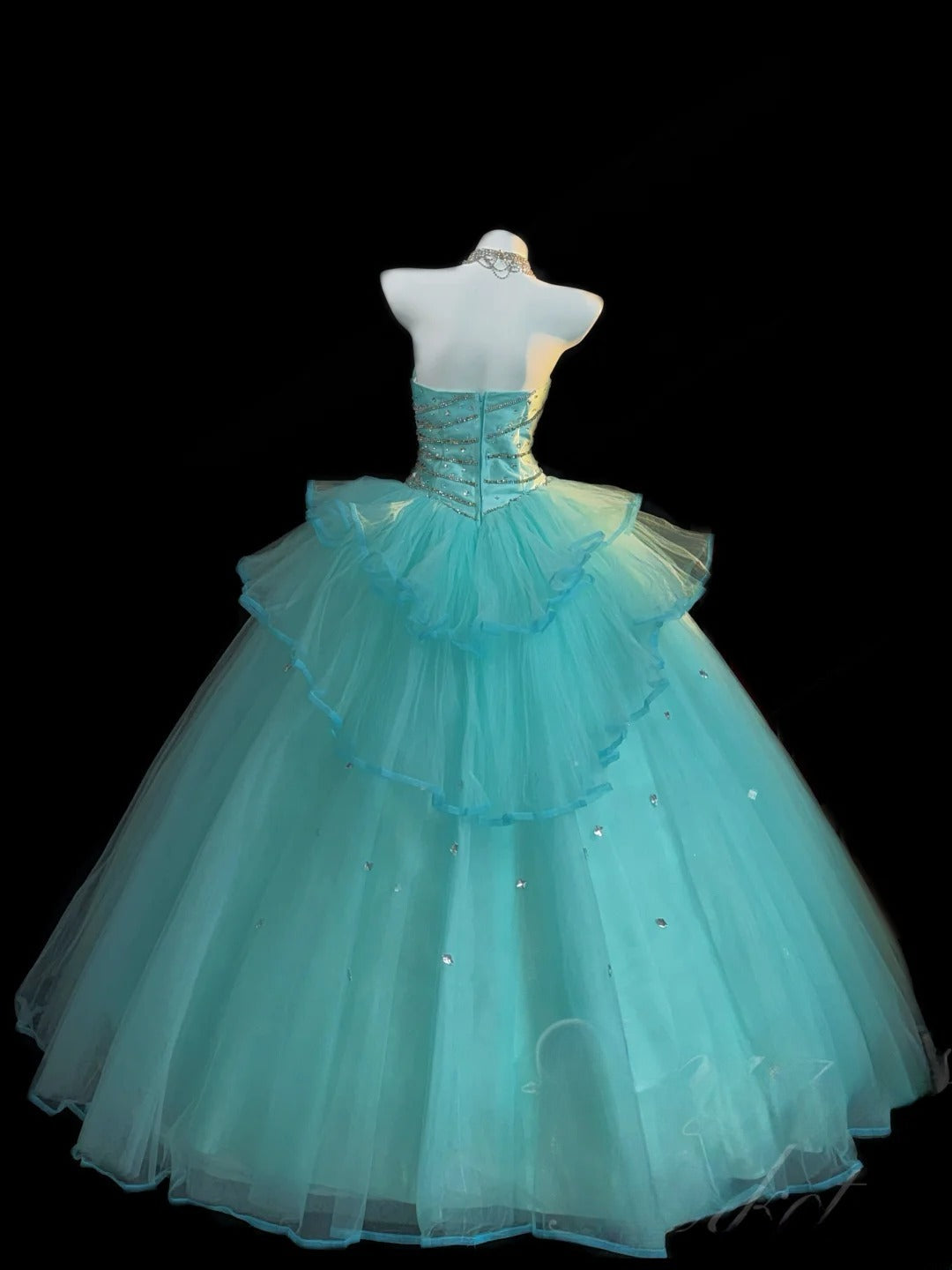 Cute Ball Gown Strapless Blue Tulle With Silver Beading Long Quinceanera Dress vestido de 15 de cenicienta RB3371