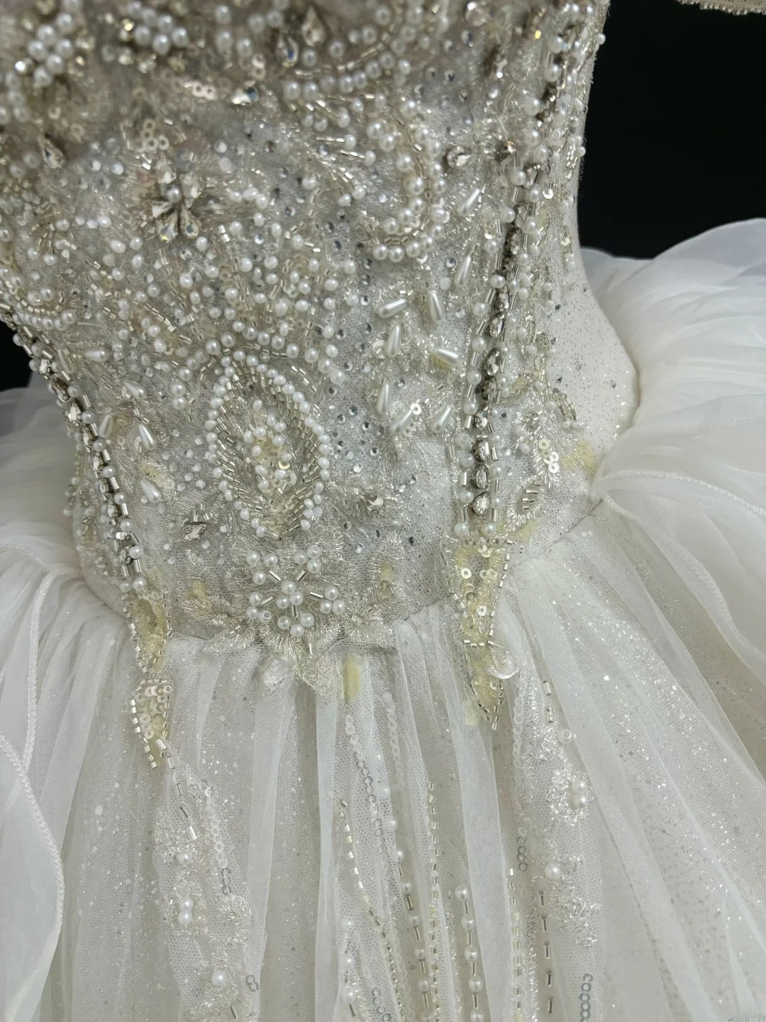 Fairy-tale Ball Gown Square Neck With Half Sleeves With Pearls Sequined Long Brides Gown Bridal Dress Wedding Dresses Style RB7400