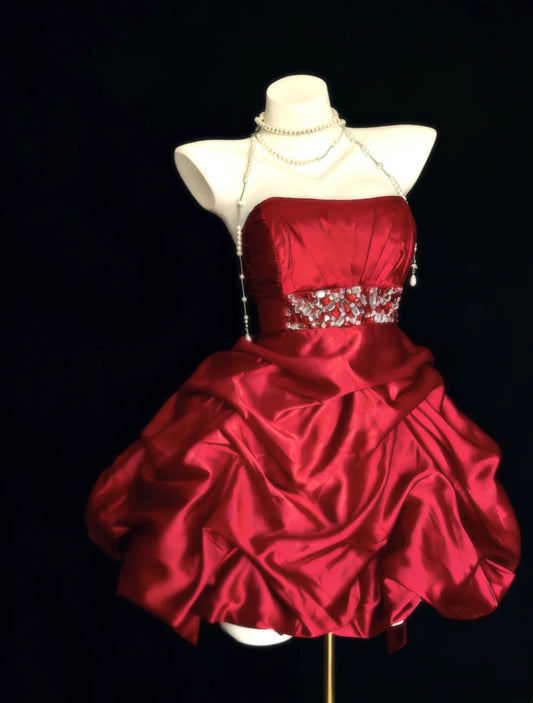 Vintage Ball Gown Halter Red Hoco Gowns Short 16th Birthday Dress Homecoming Dresses Cocktail Gown AS032