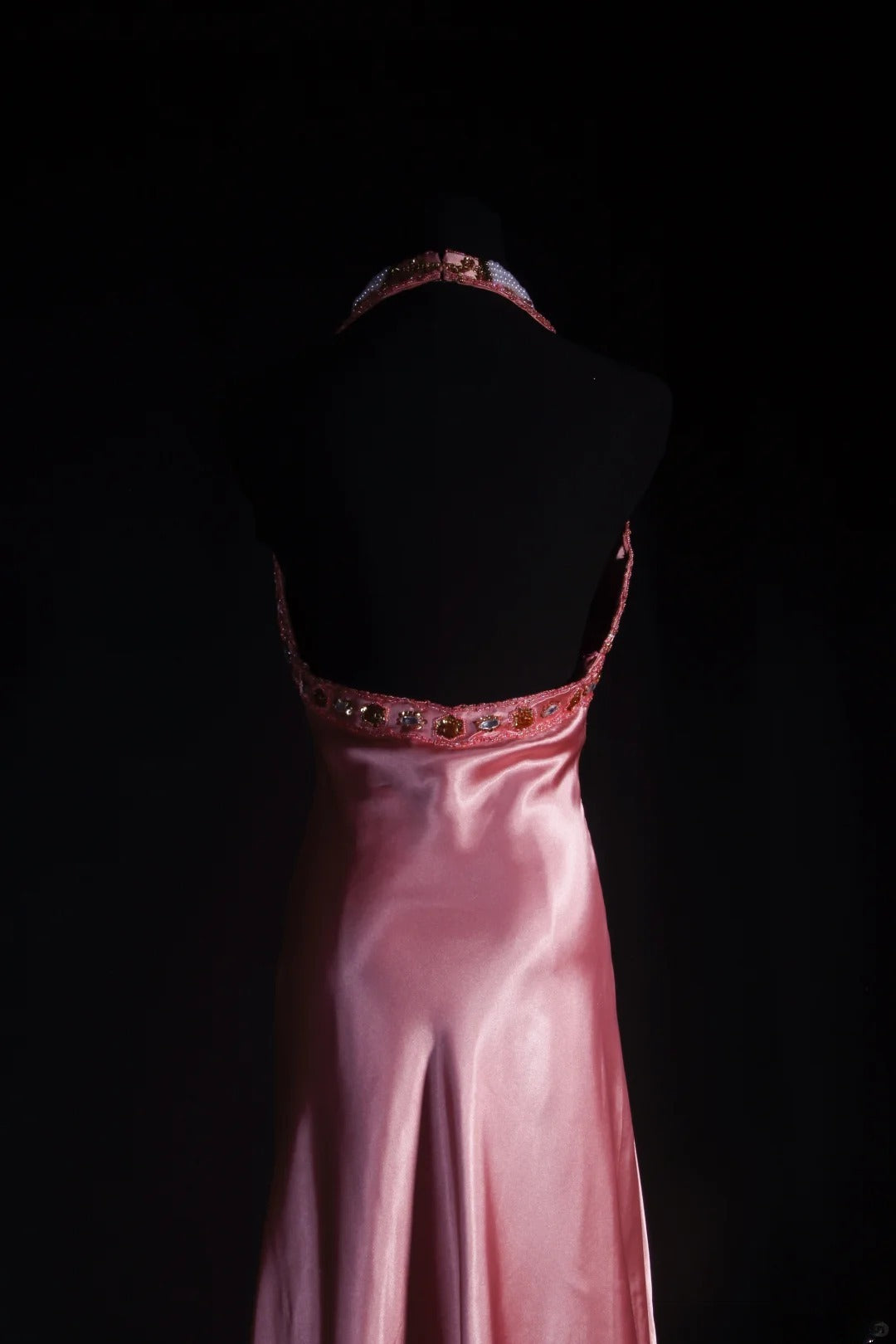 Vintage 90s Prom Dresses Women A line Halter Pink Silk Satin With Beaded Formal Dance Evening Party Gowns AS035