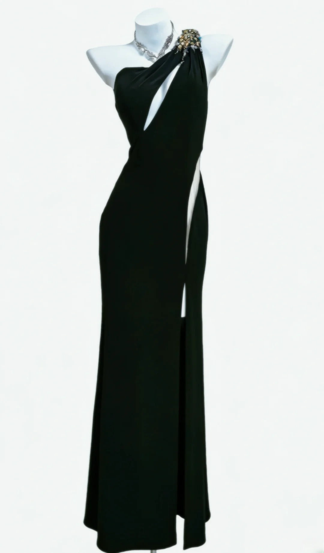 Sheath One Shoulder Black Sleeveless With Split For Women Long Prom Dresses Senior High School 21st Birthday Outfits AS040