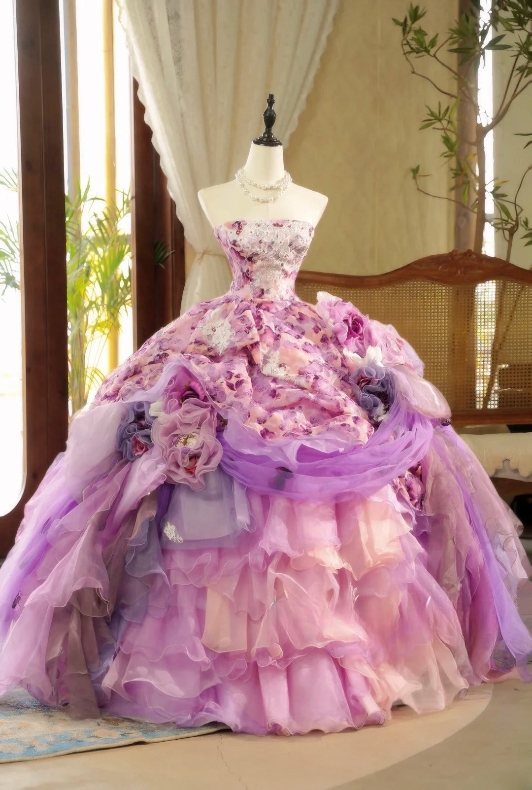 Quinceanera Dress With Flowers Lilac Tulle Ball Gown Sweet 15 15th Birthday Gown RB9036