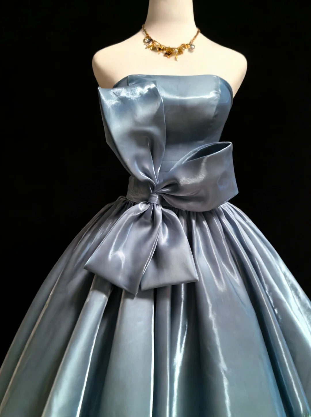 Cute Ball Gown Strapless Sleeveless Blue With Bow-knot Long Quinceanera Dresses Sweet 15 16 Birthday Outfits AS045