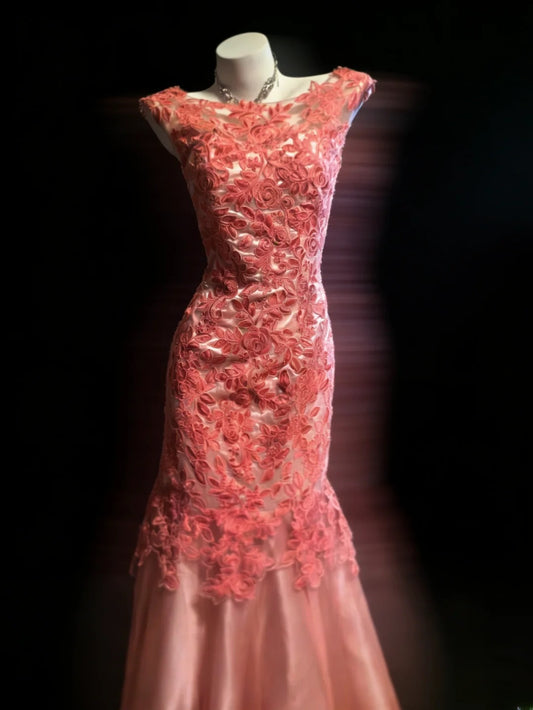 Sexy Mermaid Bateau Neck Coral Tulle Sleeveless For Women Long Prom Dresses Senior High School 21st Birthday Outfits AS046