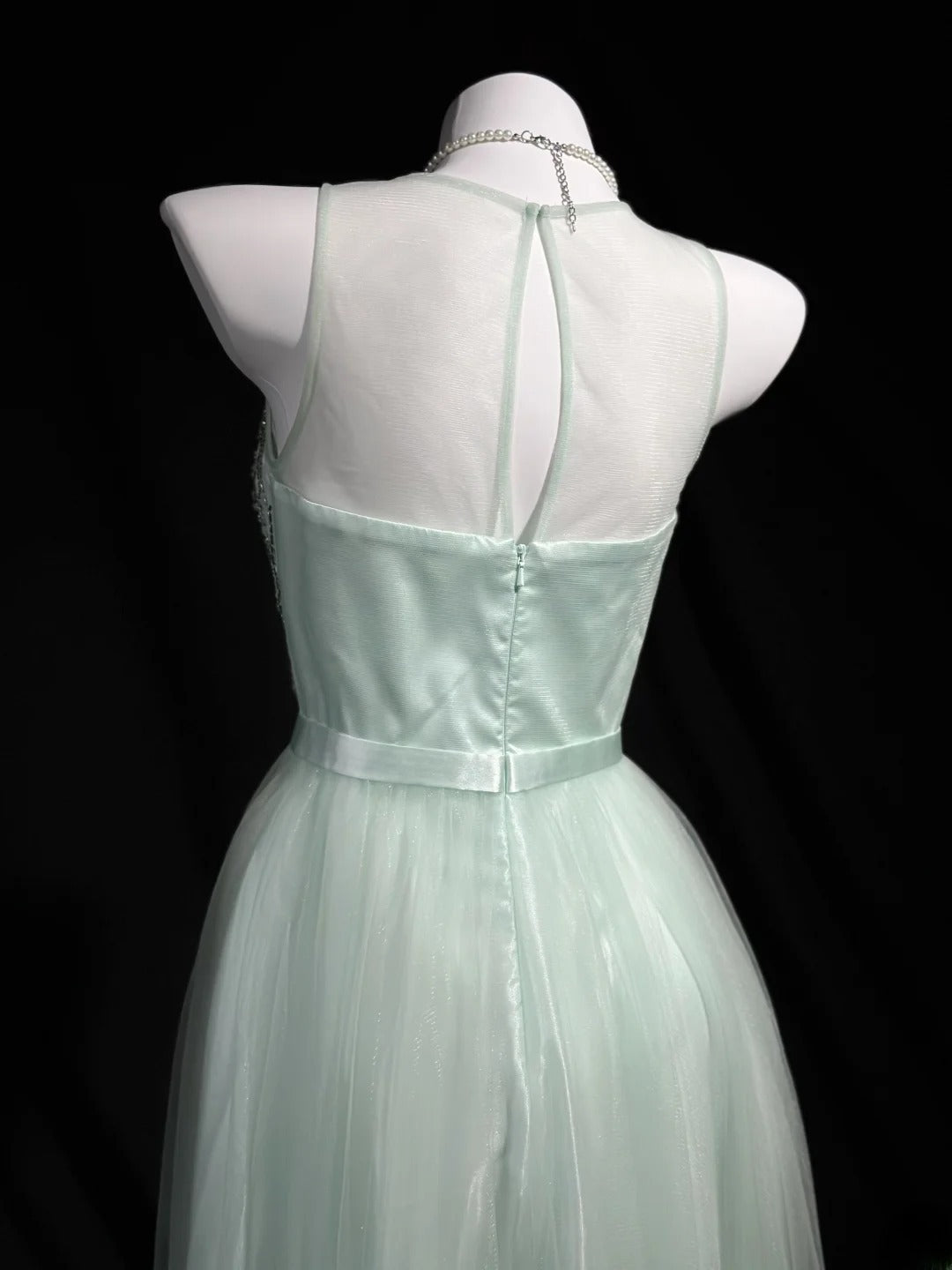 Elegant Prom Dresses A Line Scoop Neck Mint Green Tulle With Beading Evening Dress Formal Outfits RB5853