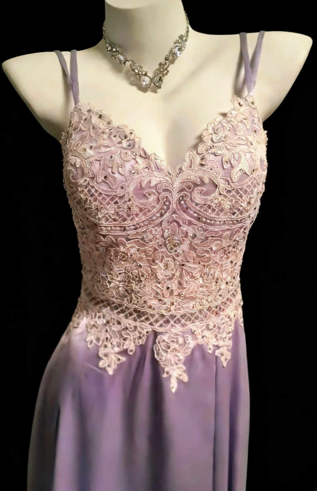 Simple A line Spaghetti Strap Lilac Satin With Lace For Women Long Prom Dress Birthday Gowns AS047