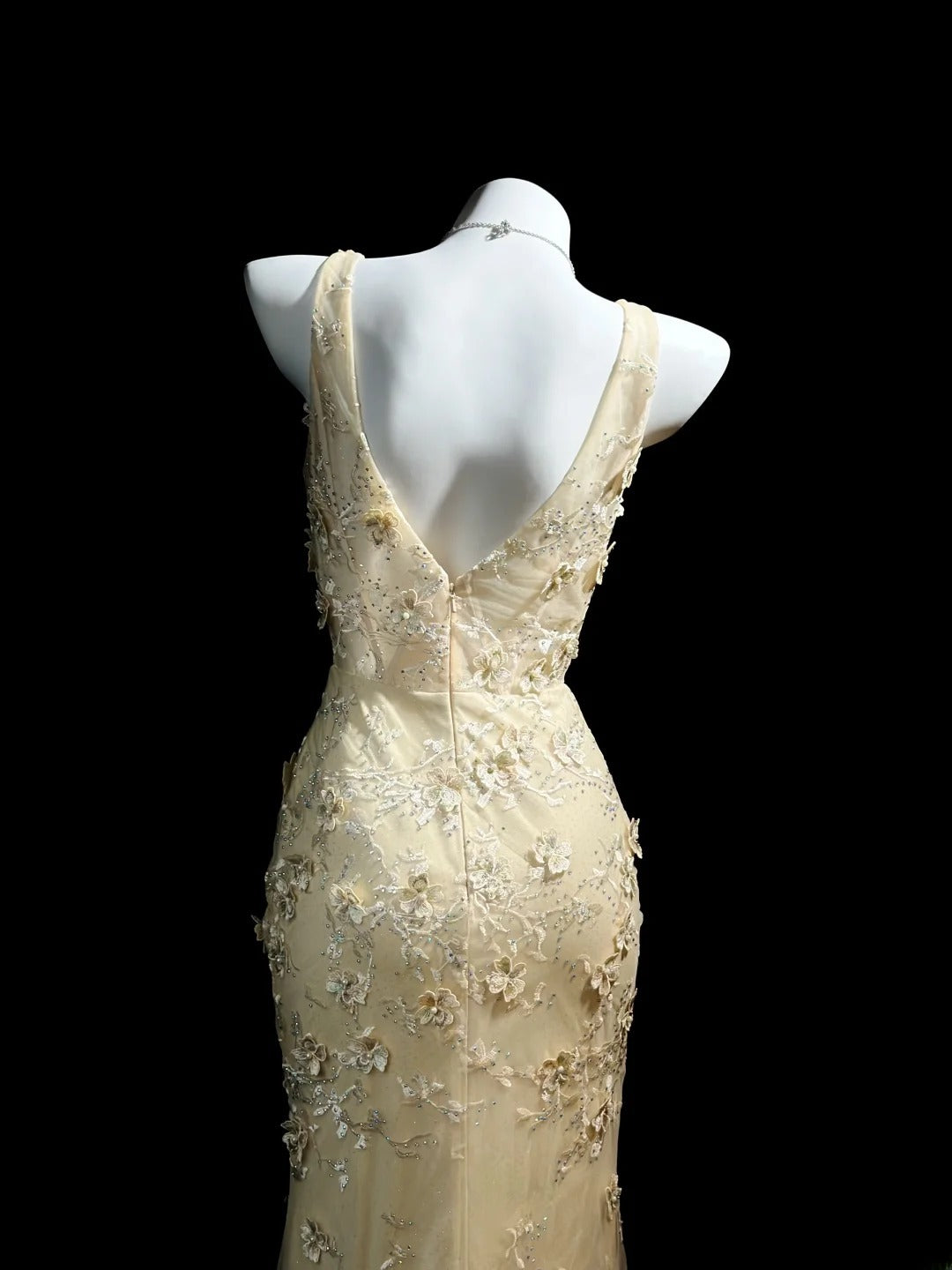 Elegant Prom Dresses Mermaid V Neck Yellow Tulle With Beading Lace Evening Dress Formal Outfits RB5854