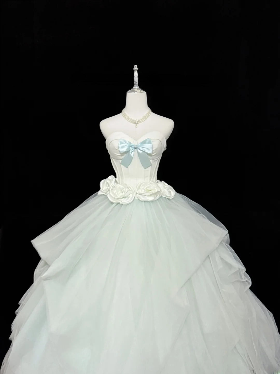 Sweet Ball Gown Sweetheart Mint Green With Bow Flowers Tulle Quince Dress Voluminous Sweet 16 Sweet Sixteen Outfits Vestido de RB7418