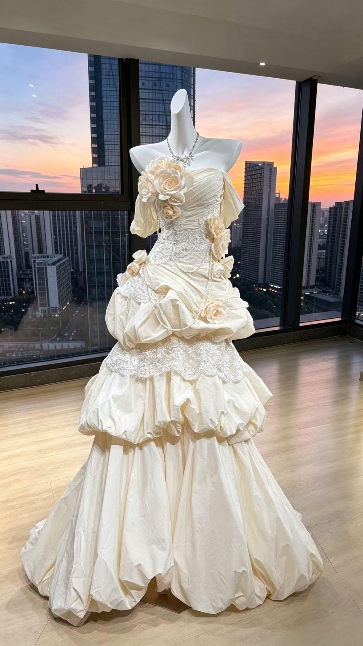 Prom Dress Mermaid Off The Shoulder Taffeta Ruffled Flowers Floor Length High School Graduation Party Dresses RC1078