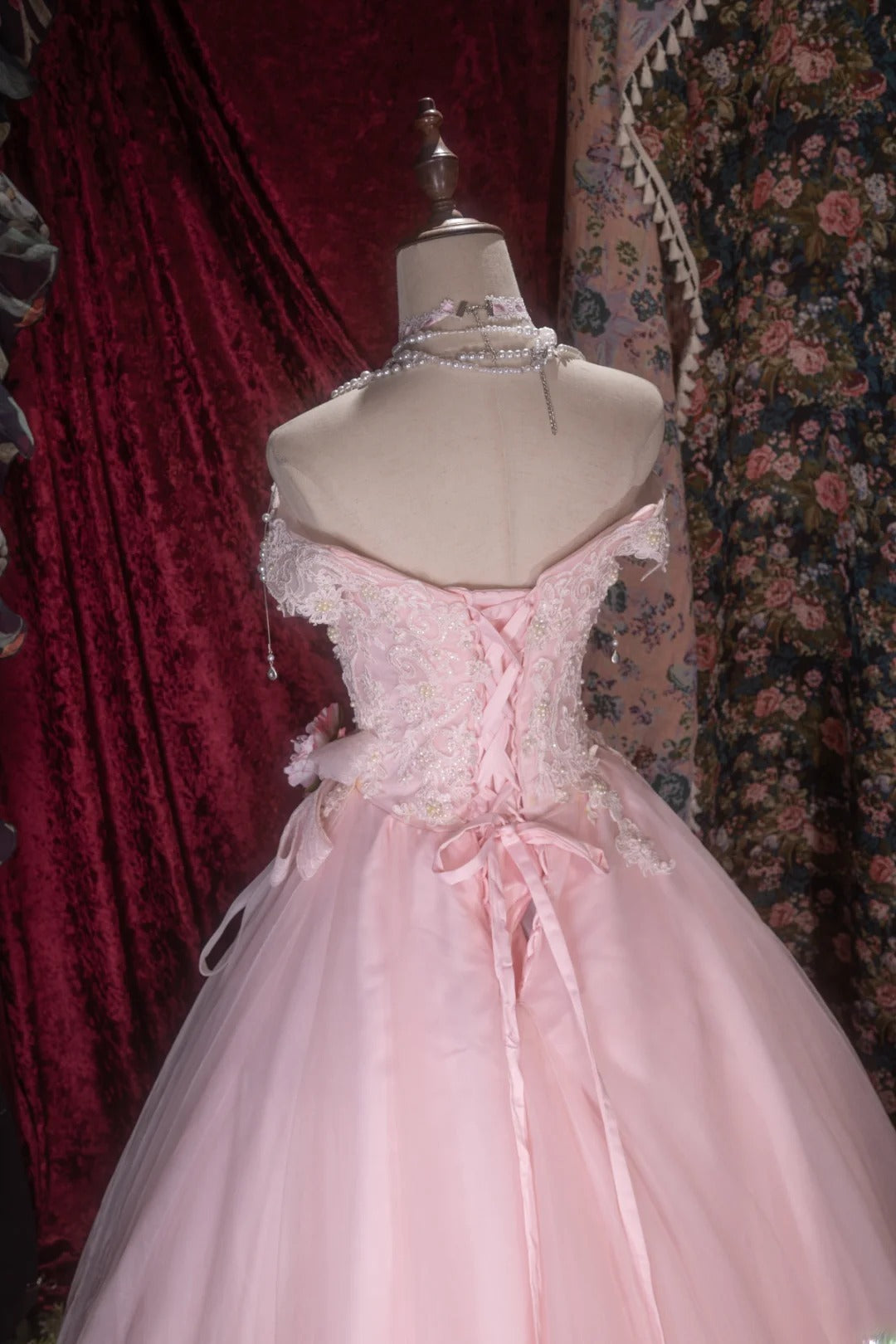 Charming Ball Gown Off The Shoulder Pink With Lace Tulle Long Quince Dress Quinceanera Dresses Formal Birthday Outfits RB8071