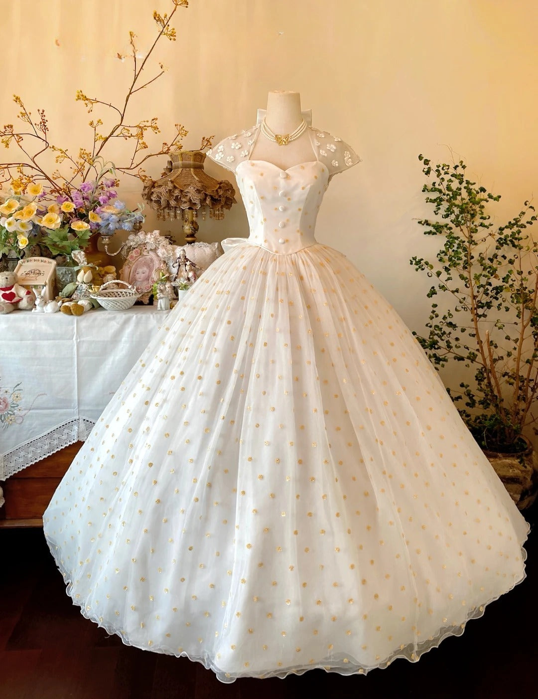 Quinceanera Dress With Polka Dots Tulle Ball Gown Sweetheart Sweet 15 15th Birthday Gown RB9040