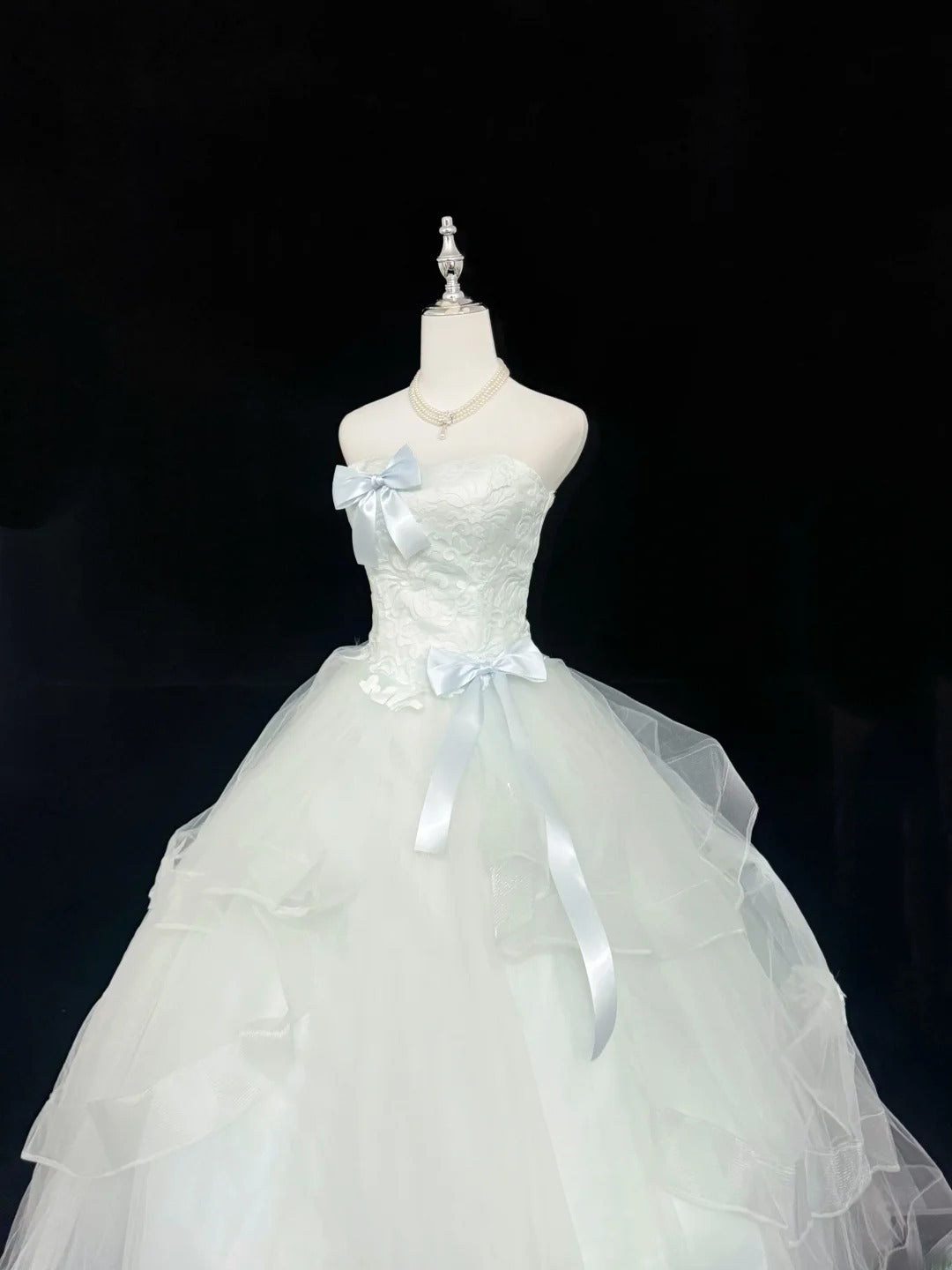 Sweet Ball Gown Strapless Mint Green Tulle With Bow Lace Quince Dress Voluminous Sweet 16 Sweet Sixteen Outfits Vestido de RB7420
