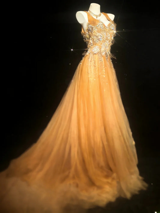 Retro Classy Ball Gown Sweetheart Orange Tulle Sleeveless For Women Long Prom Dresses Senior High School 21st Birthday Outfits AS052