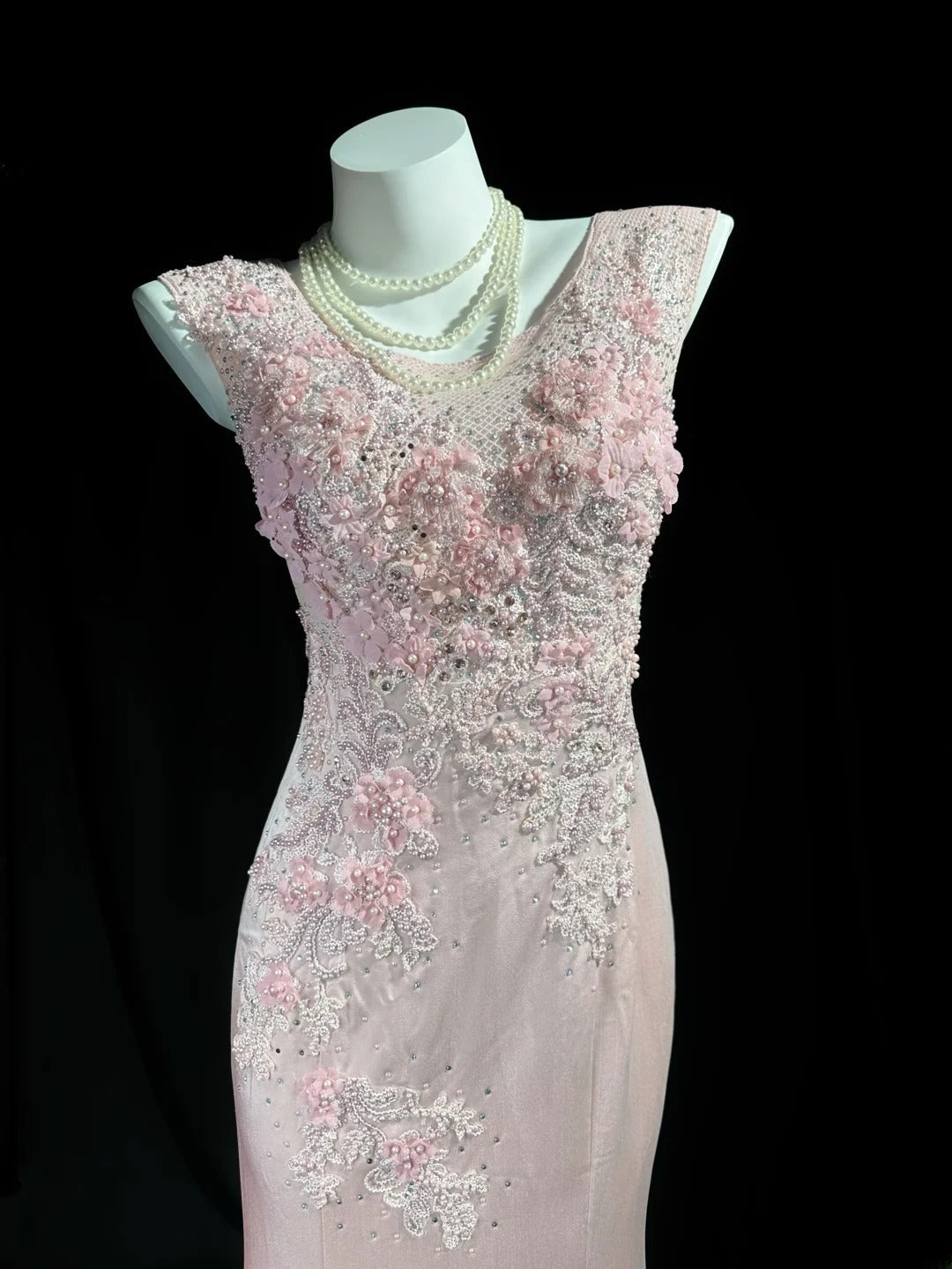 Sparkly Prom Dresses Mermaid V Neck Pink With Lace Beading Long Evening Formal Outfits RB5859