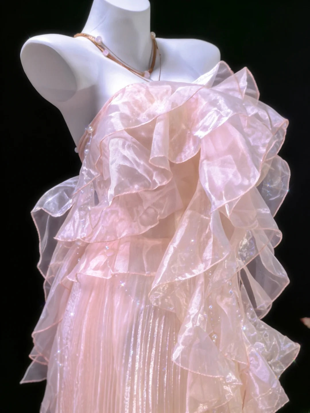 Retro Classy A line Strapless Pink Tulle Sleeveless For Women Long Prom Dresses Senior High School 21st Birthday Outfits AS054