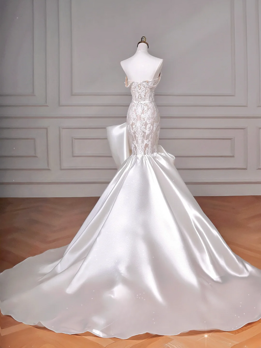 Timeless Wedding Dresses Mermaid Strapless White Sleeveless Lace Brides Dress Style For Brides With Corset Fitted Bridal Gowns AQ056