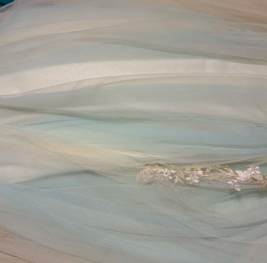 Elegant Ball Gown Spaghetti Straps Champagne Blue Tulle With Flowers Long Quince Dress Quinceanera Dresses Formal Birthday Outfits RB8080