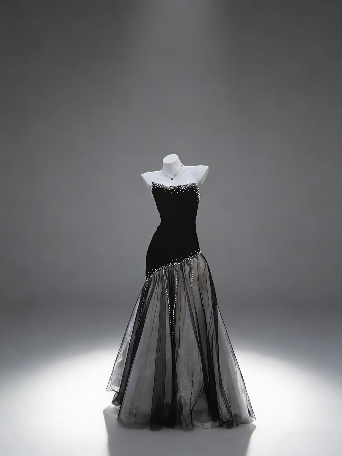 Prom Dress Sexy Mermaid Strapless Black Tulle Beaded Floor Length For Women Graduation Party Dress RC1088