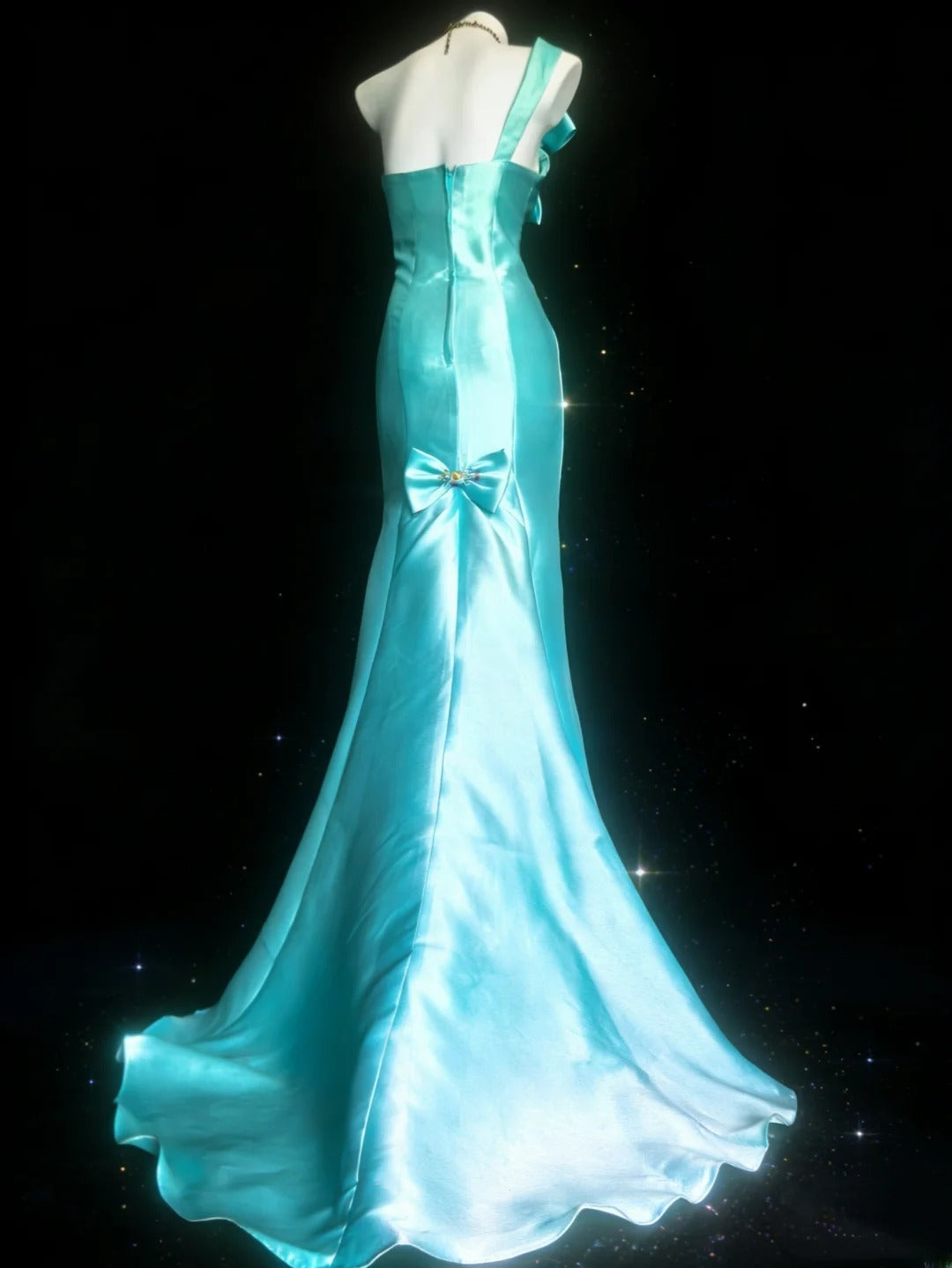 Classy Mermaid One Shoulder Blue Satin With Beaded Bodice Sleeveless Long Prom Dresses Inspo Senior Sweet 16 Birthday Outfits AS063