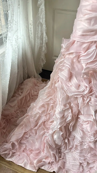Pink Prom Dress Long Mermaid Sweetheart With Tiered Flowers Formal Party Gown For Women RC0434