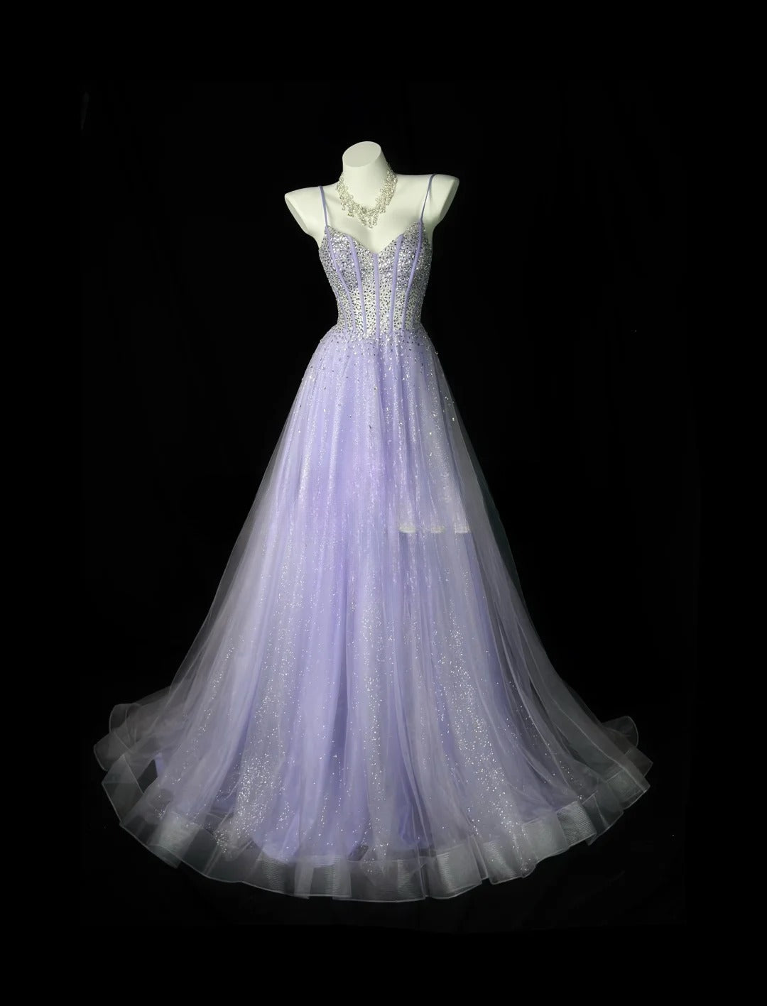 Vintage 1980s Prom Dresses A Line Spaghetti Strap Lilac Tulle With Bea – RubyFashionDress