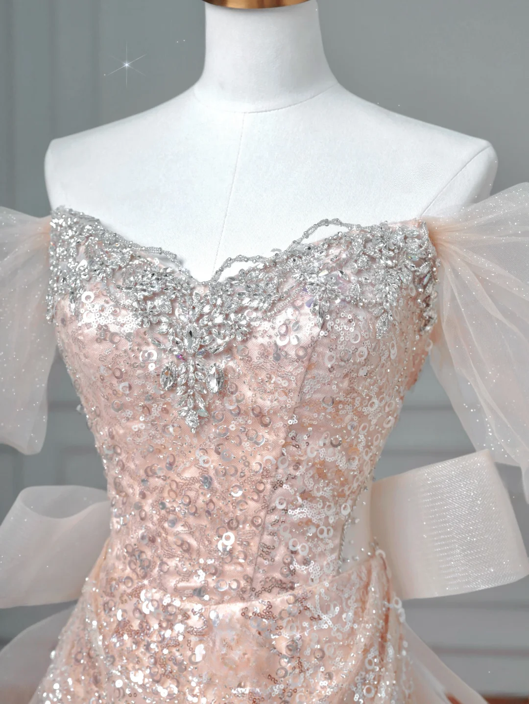 Sparkly Mermaid Sweetheart Sequins Blush Pink With Sleeves Long Formal Prom Dresses Night Outfits Party Gowns AQ066