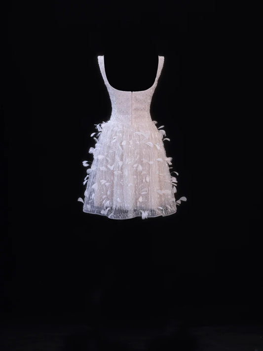 Wedding Gowns Dresses Elegant A Line Square Neck White With Beadings Short Petite/Plus Size Bridal Gowns For Women SA078