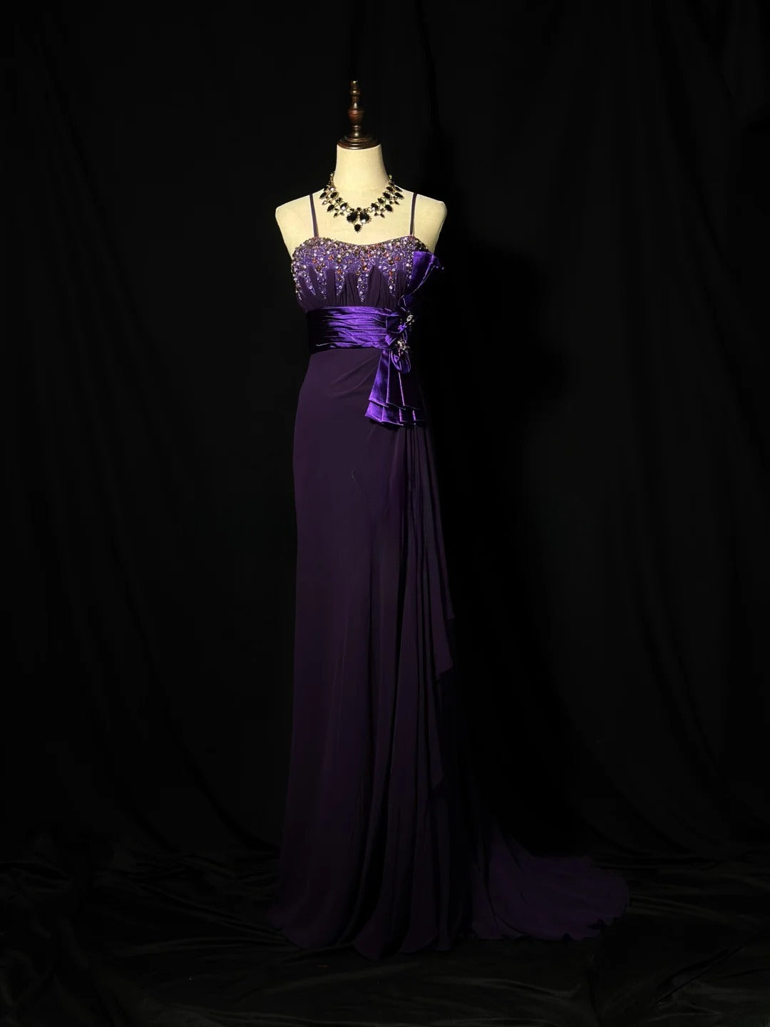 Vintage 70s Prom Dresses Mermaid Spaghetti Strap Purple Chiffon With B – RubyFashionDress