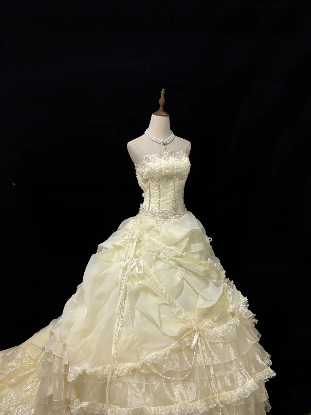Vintage Ball Gown Strapless Cream Ivory Organza With Beading Lace Long Brides Gown Bridal Dress Wedding Dresses Style RB7454