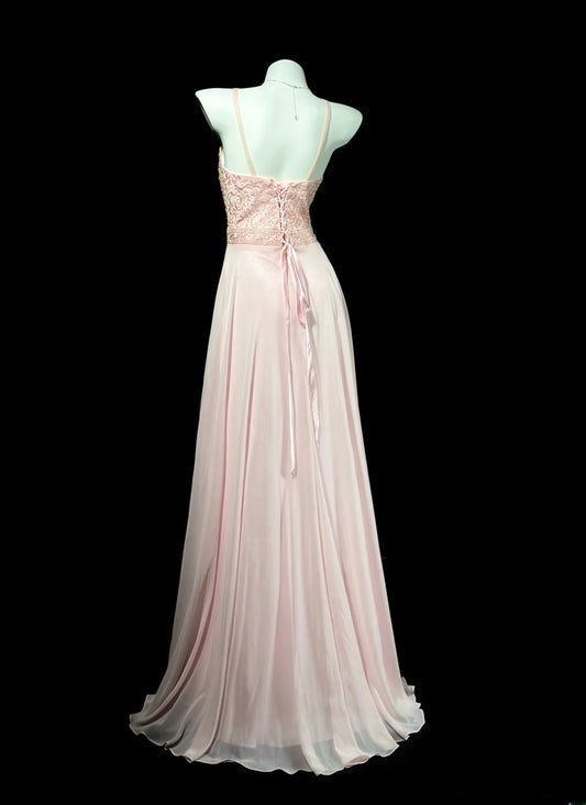 Vintage 80s Prom Dresses A line Scoop Pink Chiffon With Beading Lace Long Evening Dress Formal Outfits RB5892