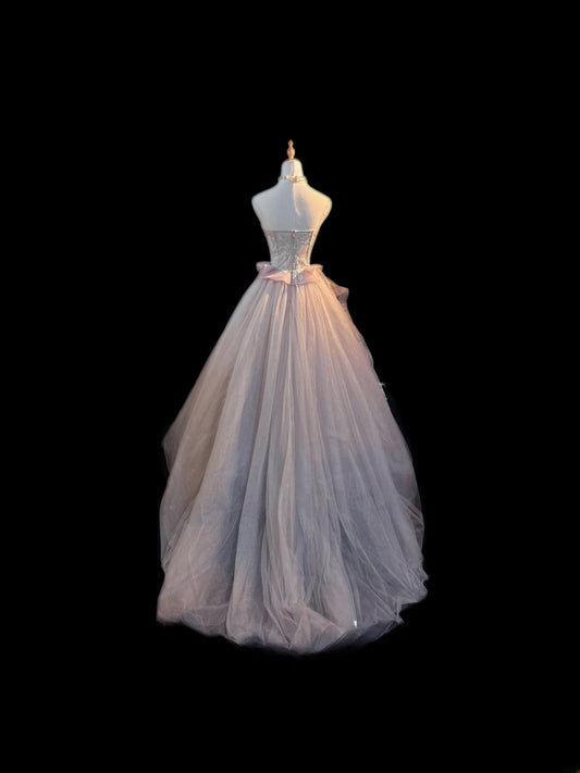 Princess Ball Gown Strapless Light Pink Sleeveless With Appliqued Long Quinceanera Dress vestido de 15 de cenicienta RB3479