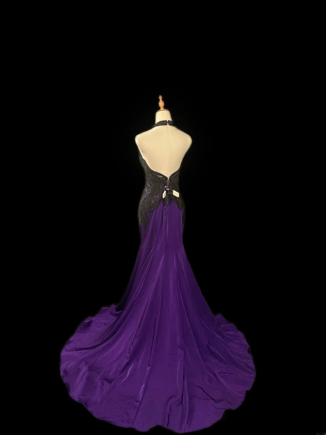 Vintage Prom Dresses Mermaid Halter Grape Black Lace Sleeveless With Beading Long Evening Formal Outfits RB3484